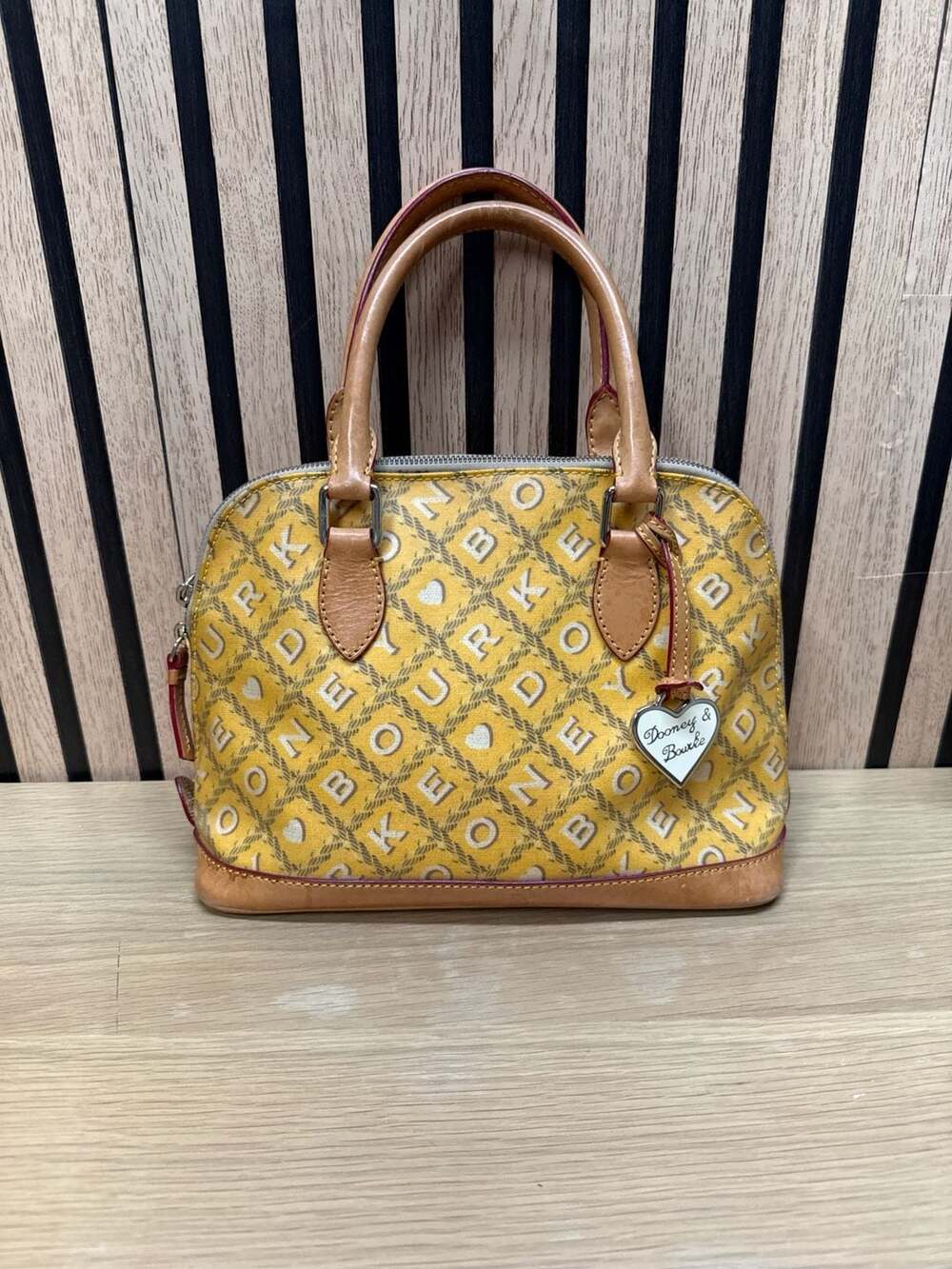 Dooney & Bourke It Bag Yellow Monogram Canvas Heart Charm Satchel